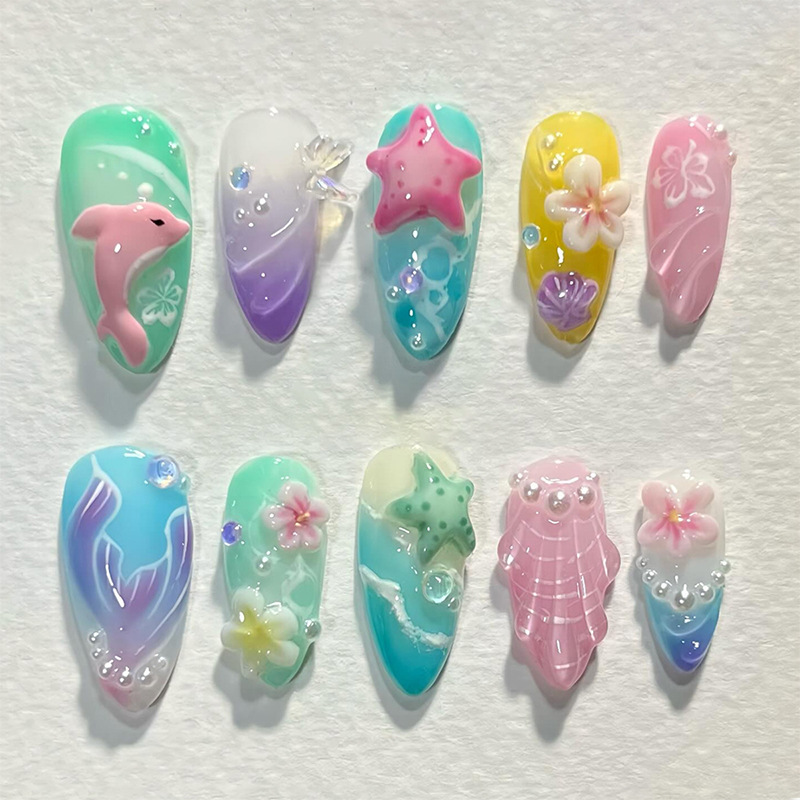 3D Printing Nails - 30pcs Summer Press on Nails 3D