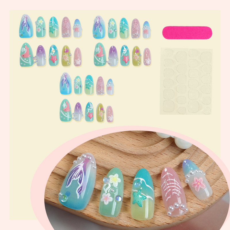 30pcs Summer Press on Nails 3D - 3D Printing Nails ulasan dan harga