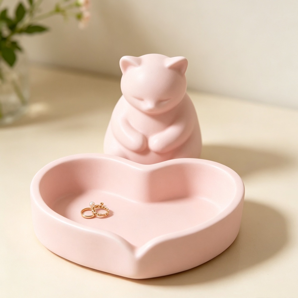 3D Printed Pink Cat With Heart - 3D Printing Ring Holder ulasan dan harga
