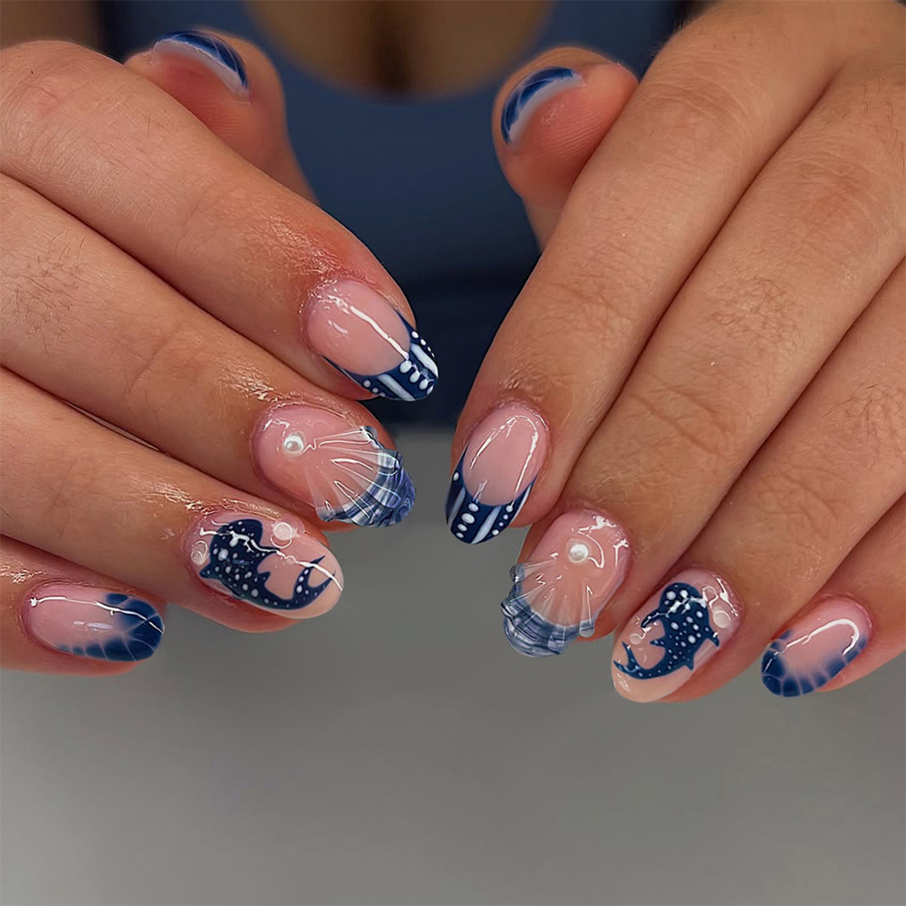 24pcs Almond 3d gel nails Whal - 3D Printing Nails ulasan dan harga