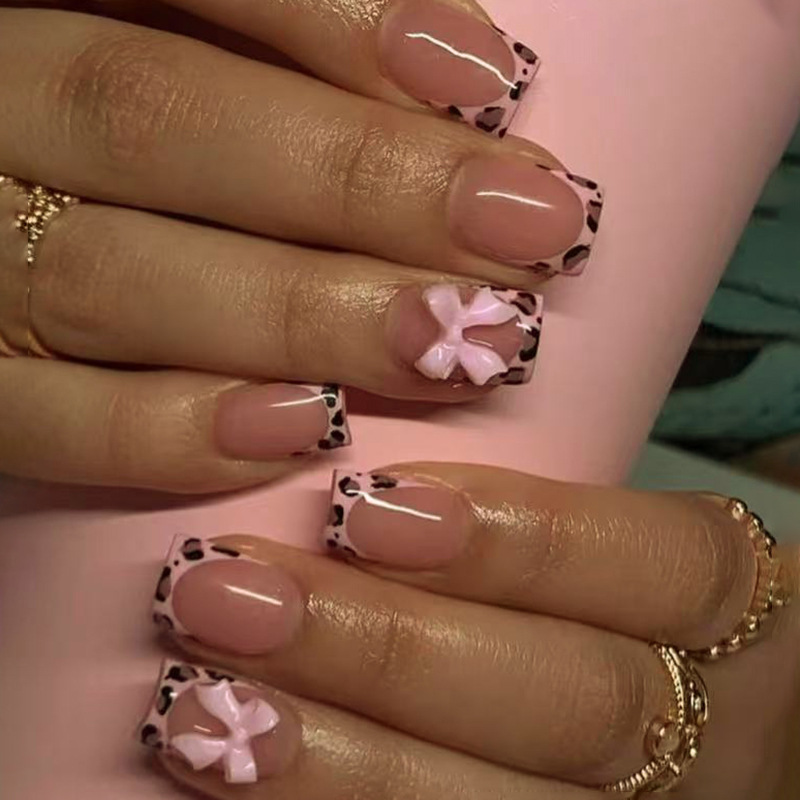 Pink Leopard Print French Tip  - 3D Printing Nails ulasan dan harga