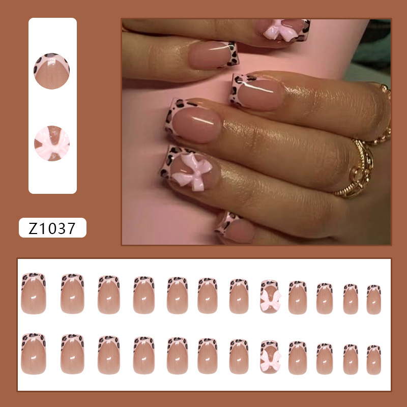 Pink Leopard Print French Tip  - 3D Printing Nails ulasan dan harga