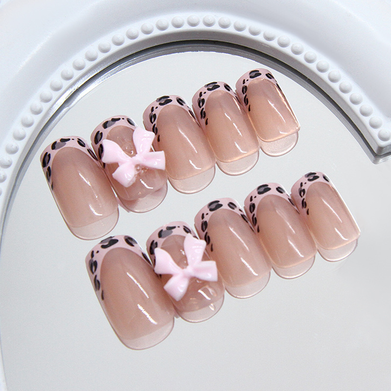 Pink Leopard Print French Tip  - 3D Printing Nails ulasan dan harga