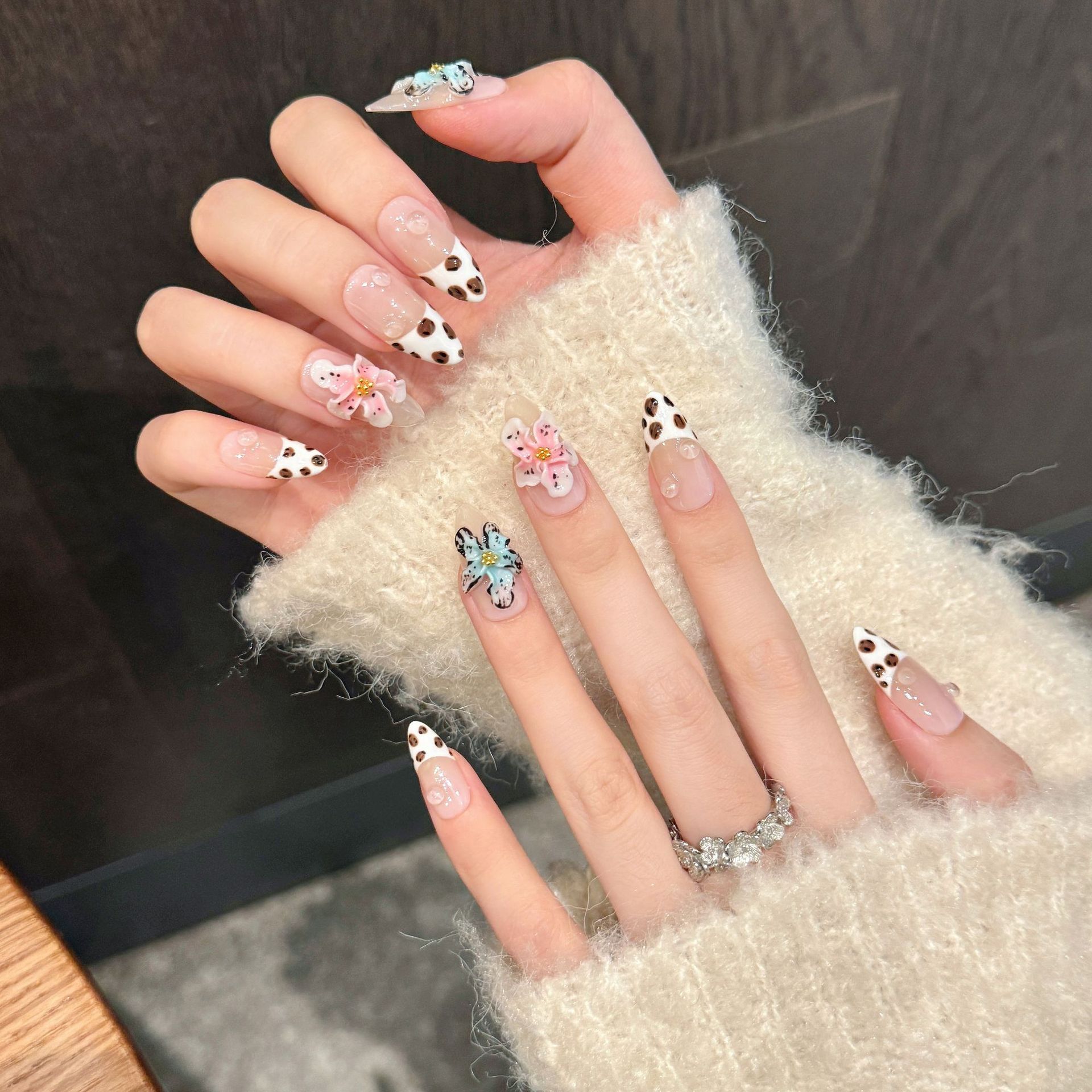 10pcs Glossy Almond Handmade F - 3D Printing Nails ulasan dan harga
