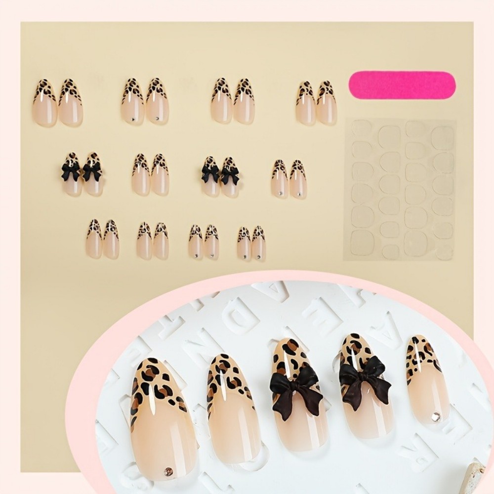 24pcs French Almond Press on N - 3D Printing Nails ulasan dan harga
